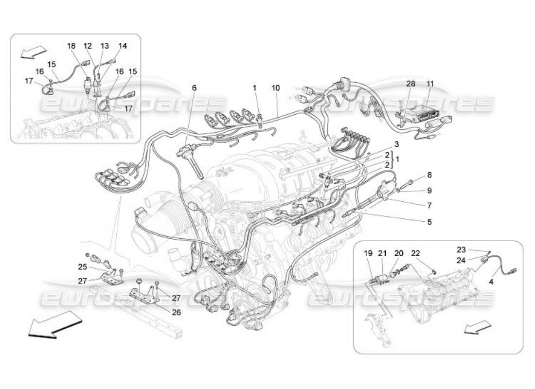 maserati qtp. (2005) 4.2 commande électronique : diagramme des pièces de commande d'injection et de synchronisation du moteur