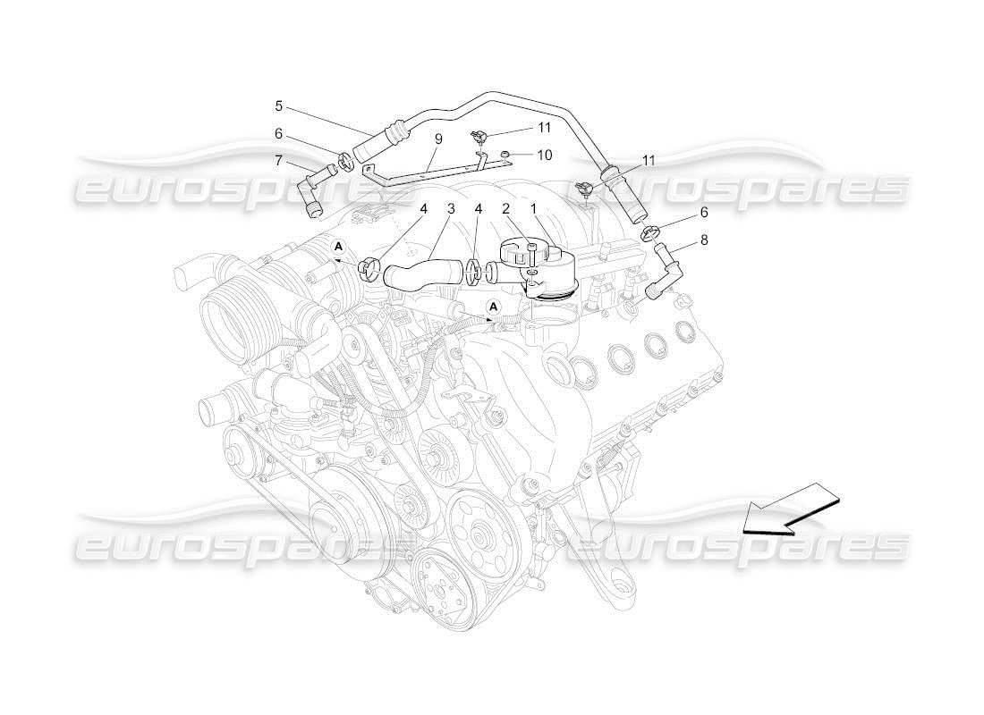 maserati qtp. (2010) 4.2 auto schéma des pièces du système de recirculation des vapeurs d'huile