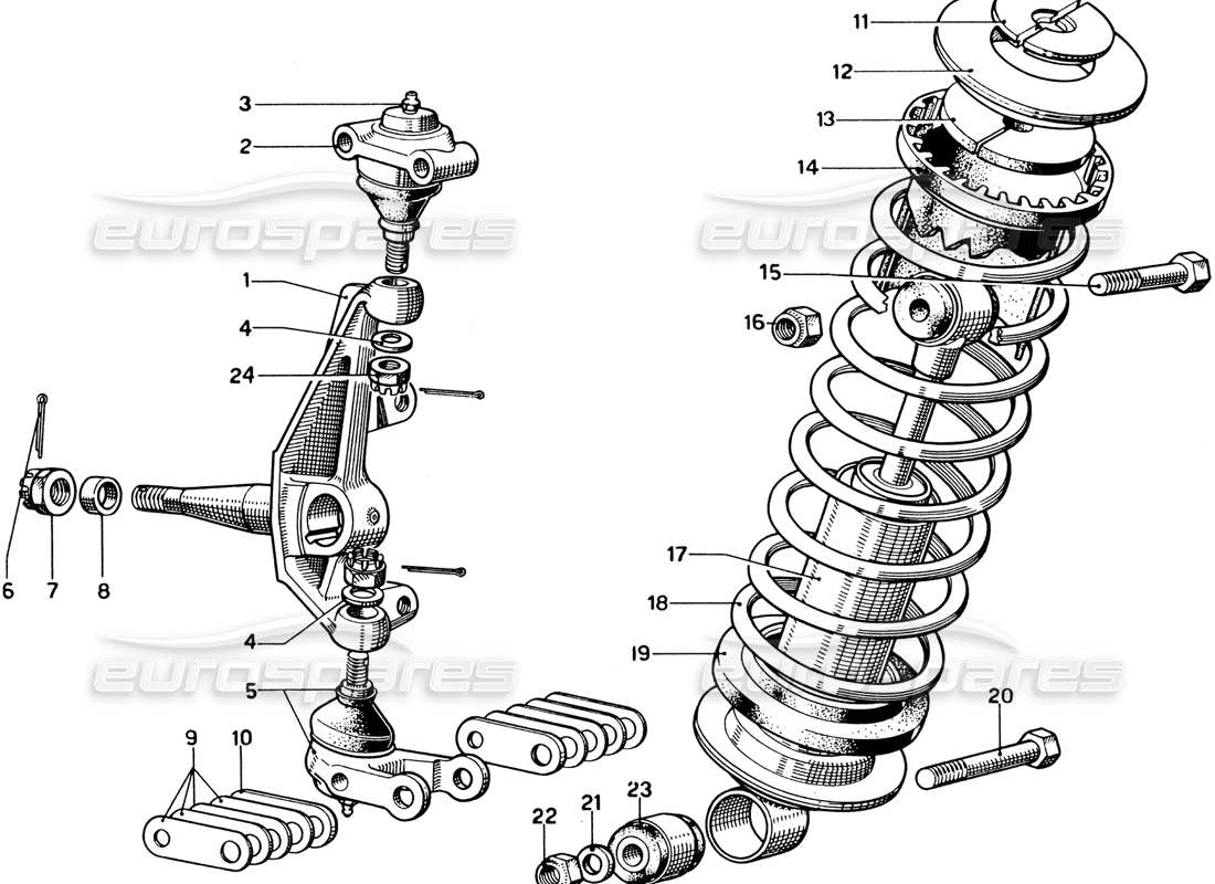 ferrari 330 gtc coupe suspension avant – pivots de direction schéma des pièces
