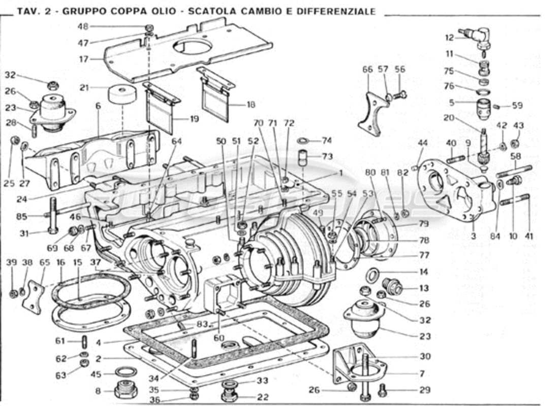 ferrari 246 gt series 1 carter d'huile - schéma des pièces de la boîte de vitesses et du différentiel