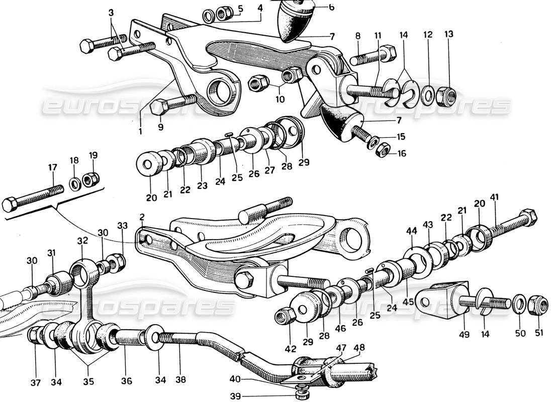 ferrari 330 gtc coupe suspension avant - triangles schéma des pièces