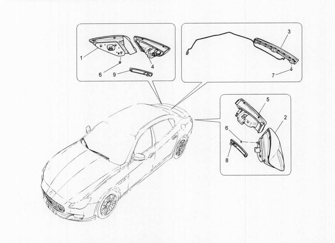 maserati qtp. v6 3.0 bt 410bhp 2wd 2017 diagramme des pièces des groupes de feux arrière