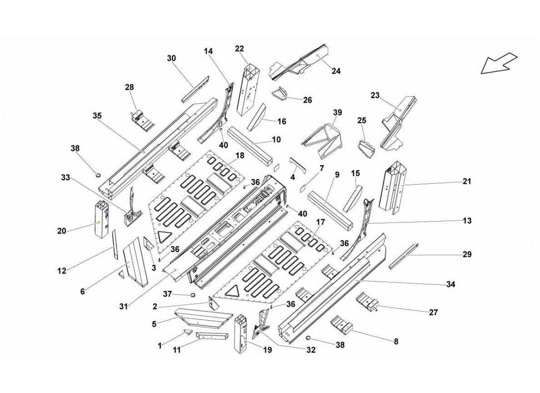 lamborghini gallardo sts ii sc diagramme des pièces des éléments du cadre central