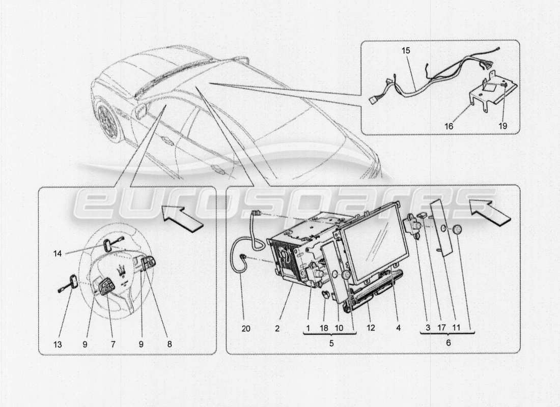 maserati qtp. v8 3.8 530bhp auto 2015 diagramme des pièces du système informatique