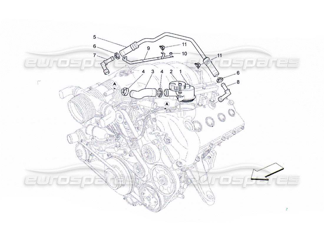 maserati qtp. (2010) 4.2 schéma des pièces du système de recirculation des vapeurs d'huile