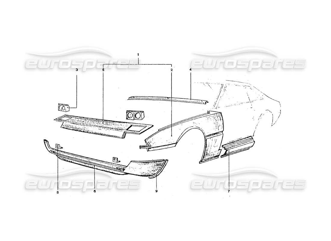 ferrari 365 gt4 2+2 coachwork diagramme des pièces des panneaux avant