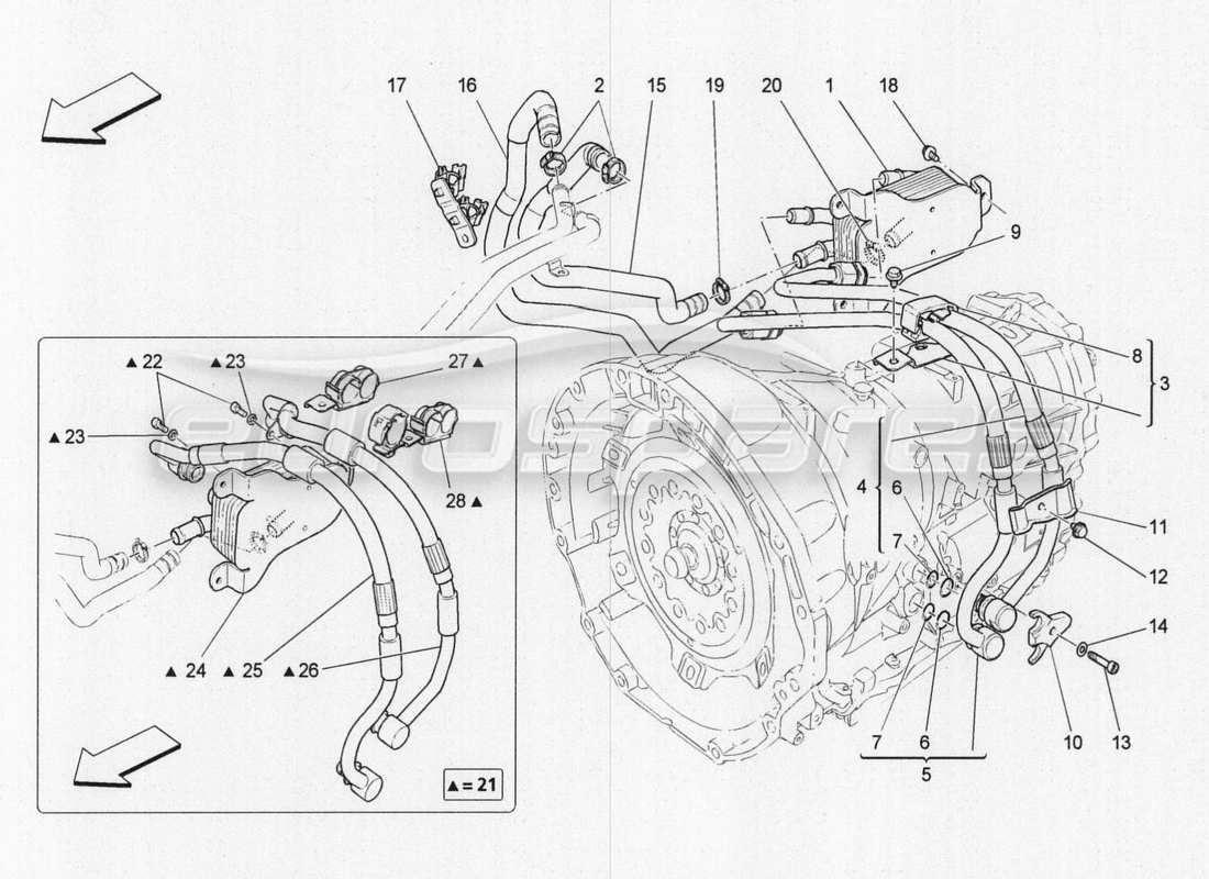 maserati qtp. v8 3.8 530bhp 2014 auto schéma des pièces de lubrification et de refroidissement de l'huile de boîte de vitesses