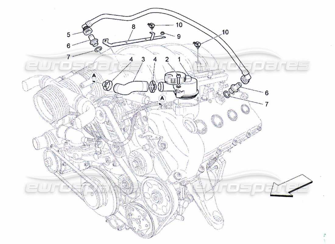 maserati qtp. (2010) 4.7 système de recirculation des vapeurs d'huile schéma des pièces