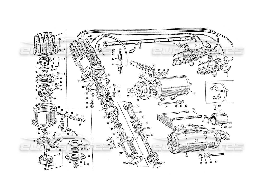 maserati 3500 gt équipement électrique, moteur schéma des pièces