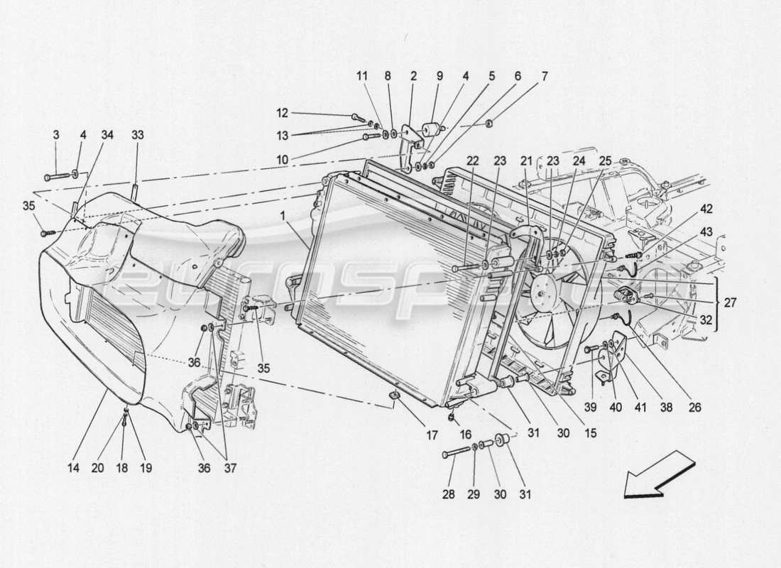 maserati granturismo special edition refroidissement : radiateurs et conduits d'air schéma des pièces