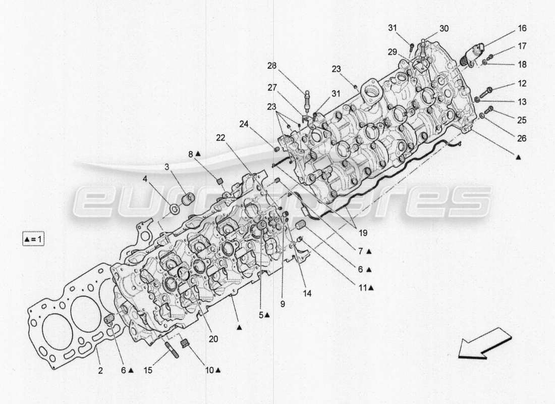 maserati qtp. v8 3.8 530bhp 2014 auto schéma des pièces de la culasse gauche