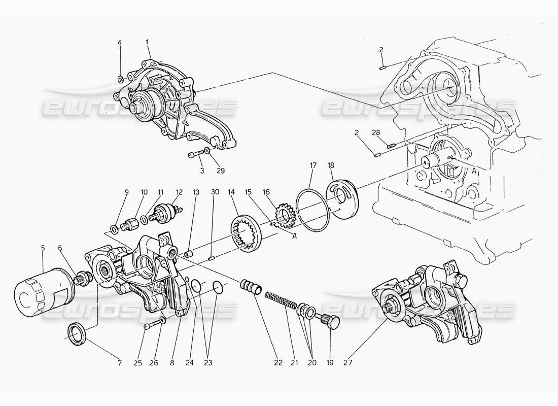 maserati 228 pompe à eau - pompe à huile schéma des pièces