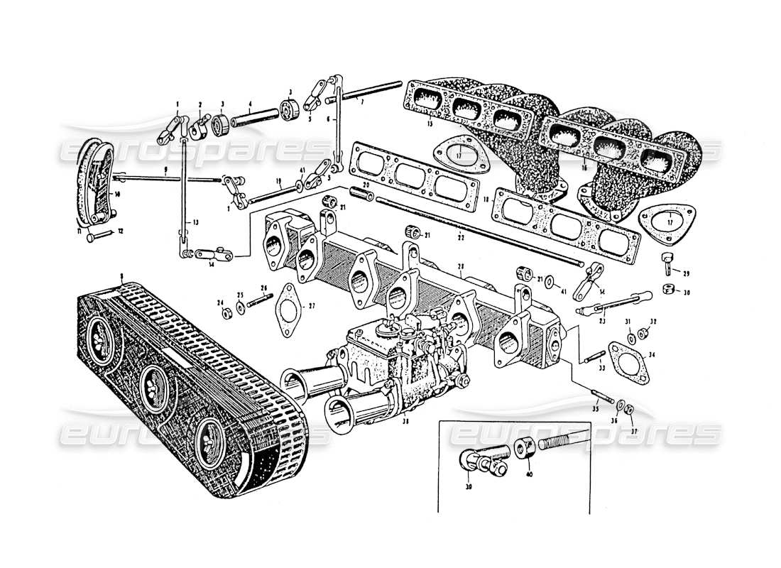 maserati 3500 gt tube d'aspiration et collecteur d'échappement schéma des pièces