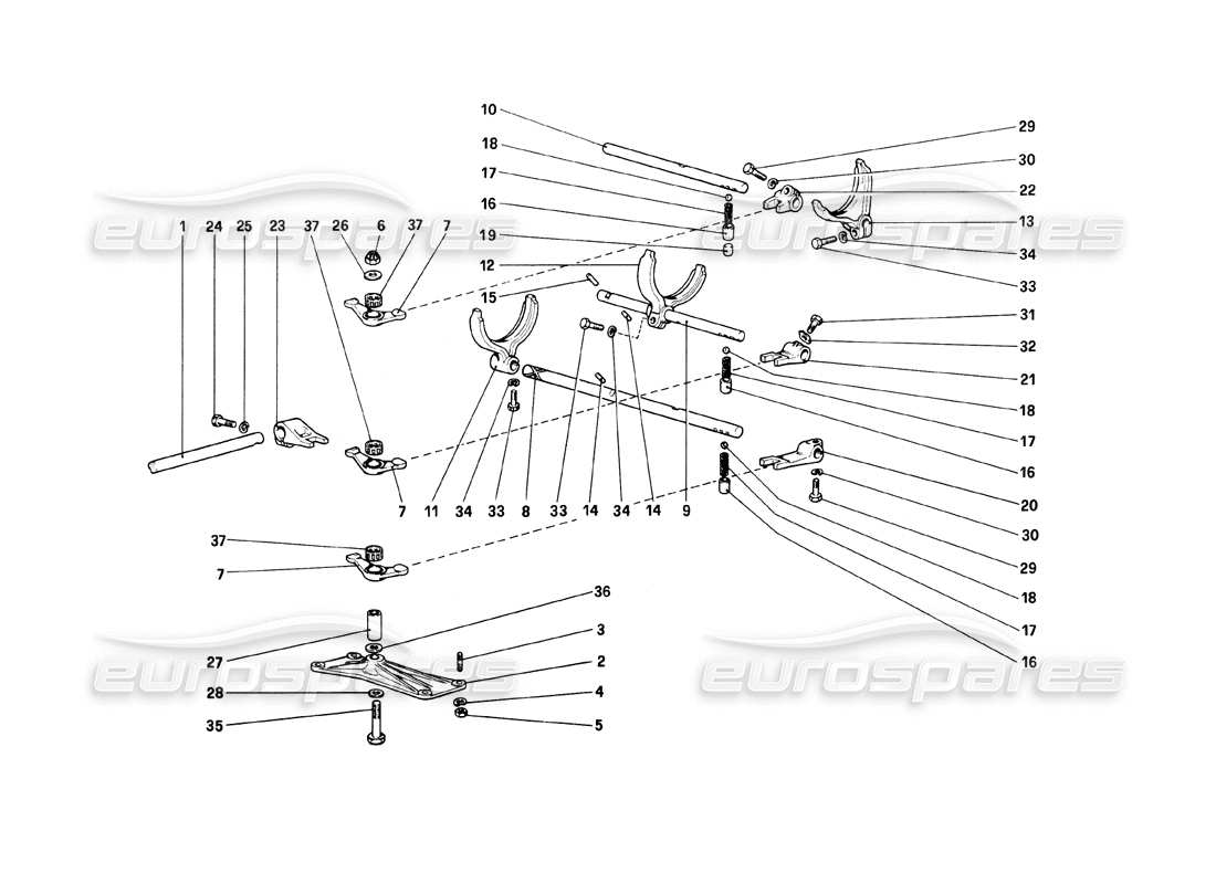 ferrari mondial 8 (1981) diagramme des pièces des commandes intérieures de la boîte de vitesses