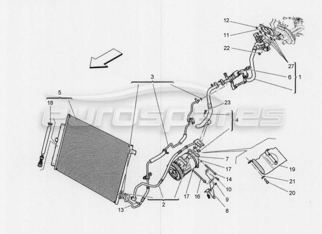 maserati qtp. v8 3.8 530bhp 2014 auto unité ac : schéma des pièces des dispositifs du compartiment moteur