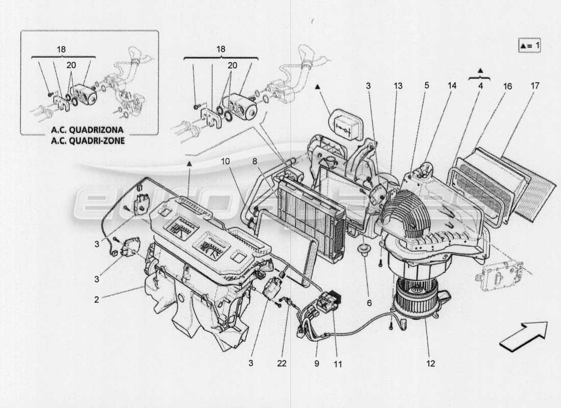 maserati qtp. v8 3.8 530bhp 2014 auto unité a c : diagramme de pièces des dispositifs du tableau de bord