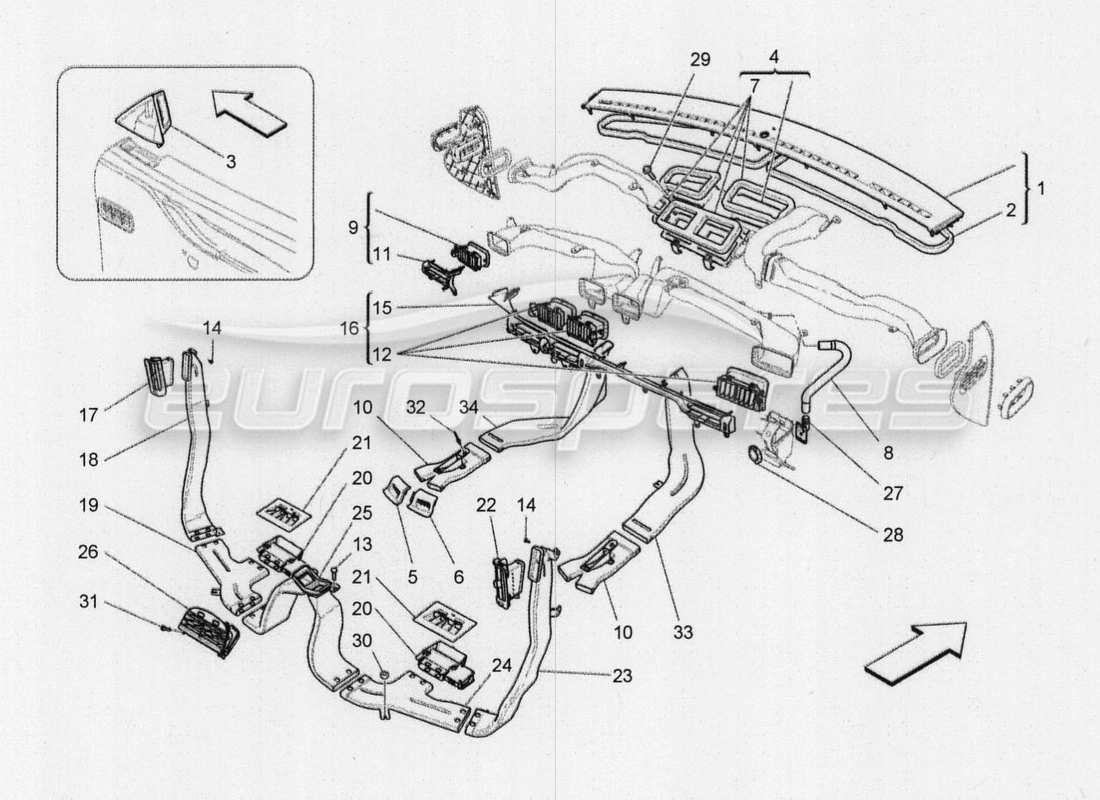 maserati qtp. v8 3.8 530bhp 2014 auto unité a c : diagramme des pièces de diffusion