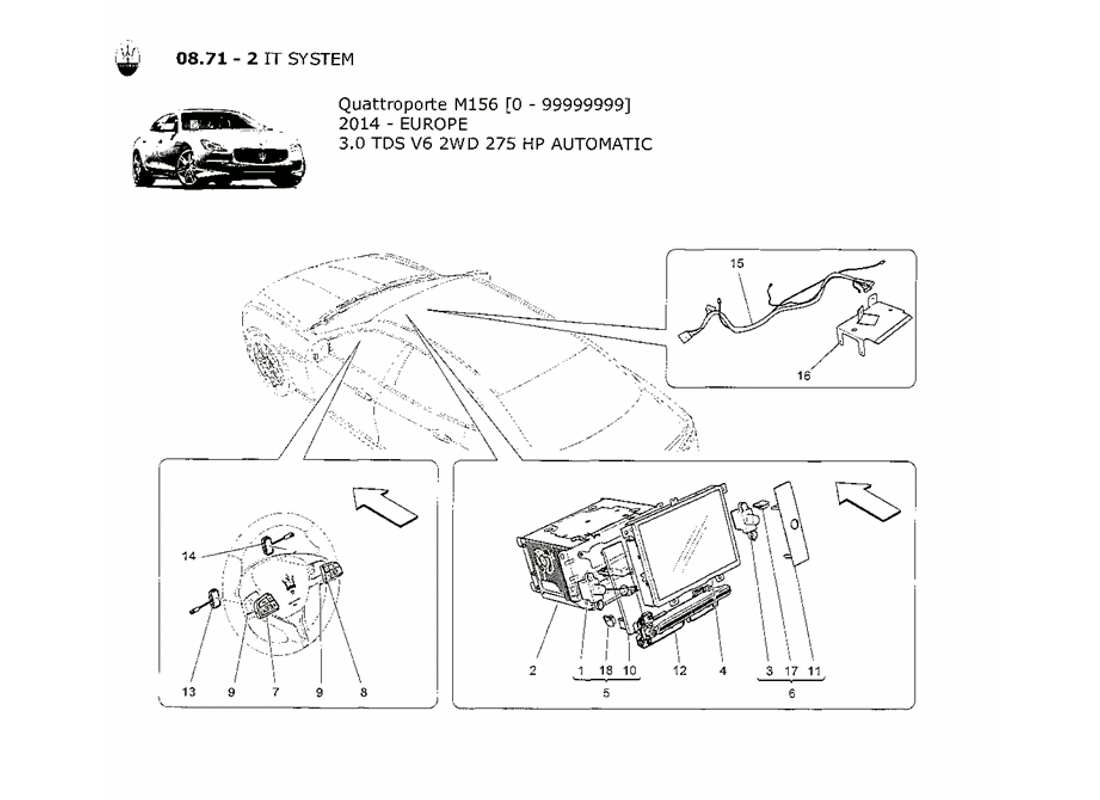 maserati qtp. v6 3.0 tds 275bhp 2014 diagramme des pièces du système informatique