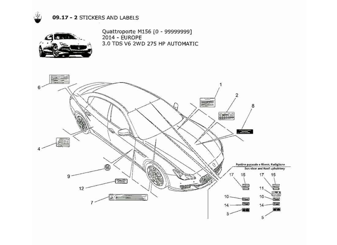 maserati qtp. v6 3.0 tds 275bhp 2014 diagramme de pièces d'autocollants et d'étiquettes