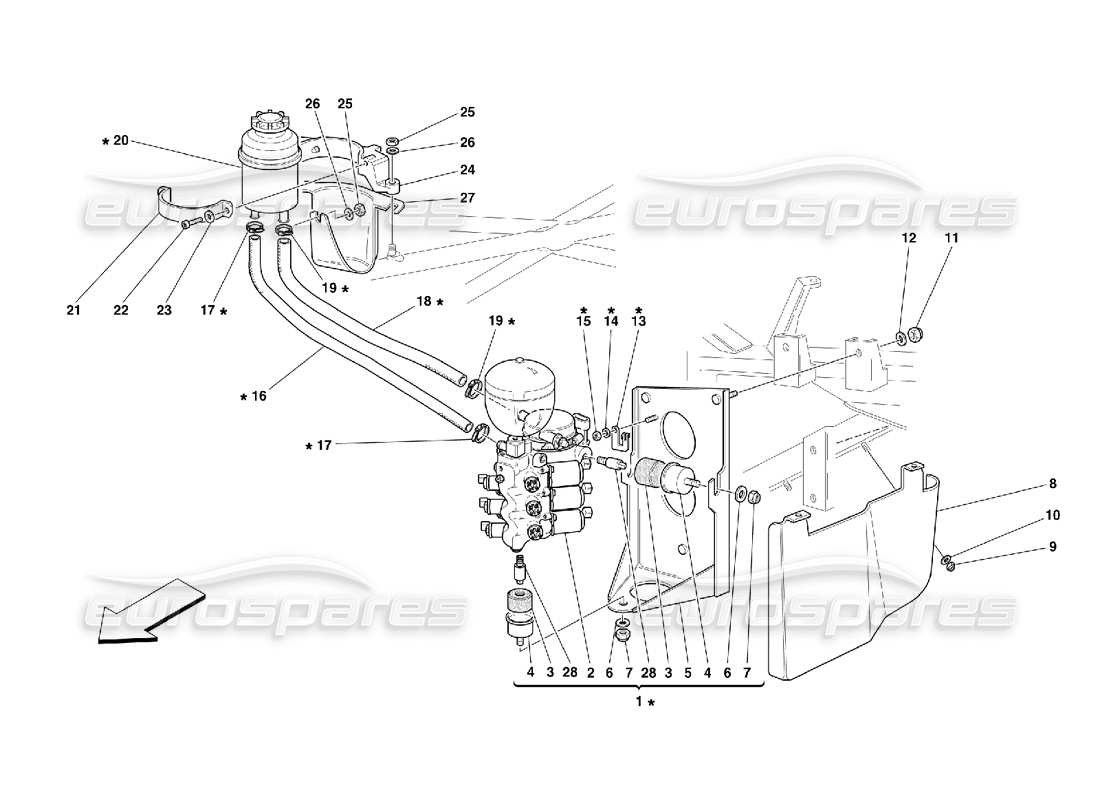 ferrari 355 (5.2 motronic) unité de puissance et réservoir schéma des pièces