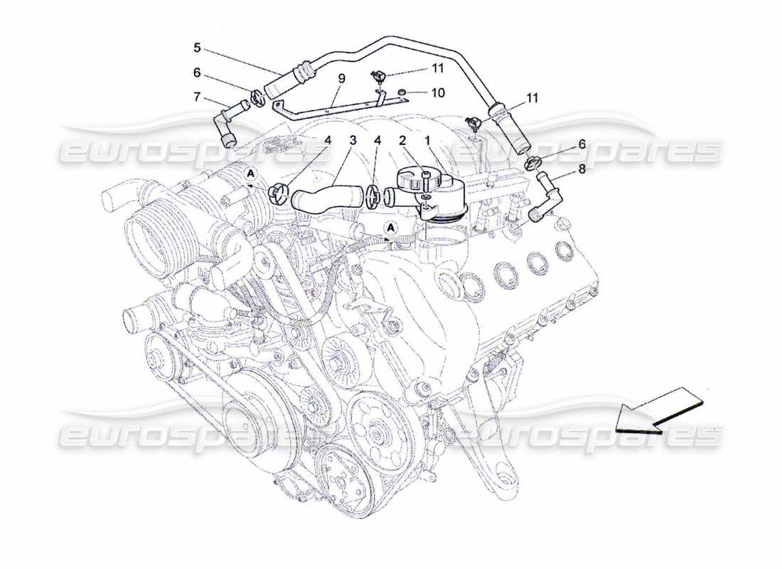 maserati qtp. (2010) 4.7 système de recirculation des vapeurs d'huile schéma des pièces