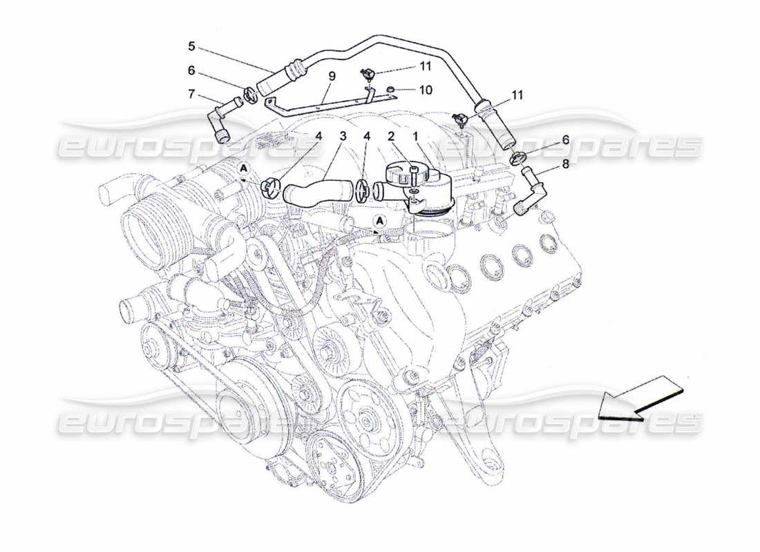 maserati qtp. (2010) 4.7 schéma des pièces du système de recirculation des vapeurs d'huile