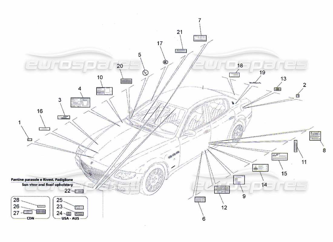 maserati qtp. (2010) 4.7 autocollants et étiquettes schéma des pièces