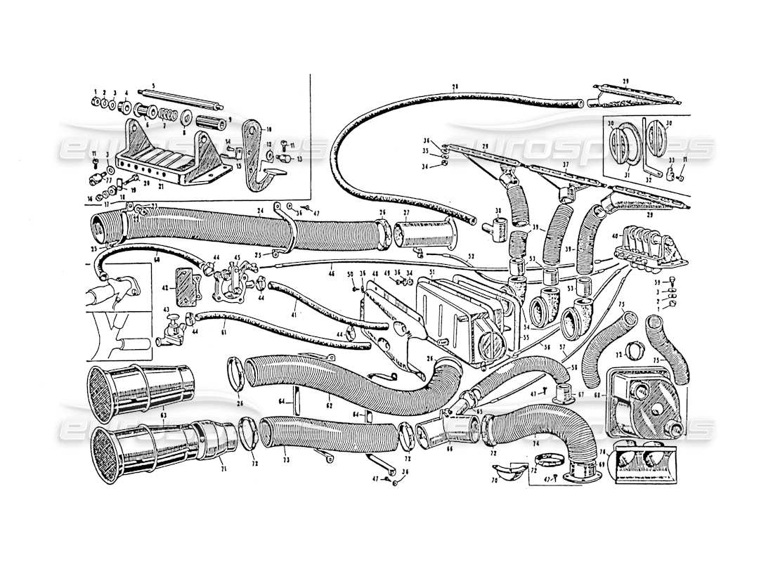 maserati 3500 gt système de chauffage et de refroidissement schéma des pièces