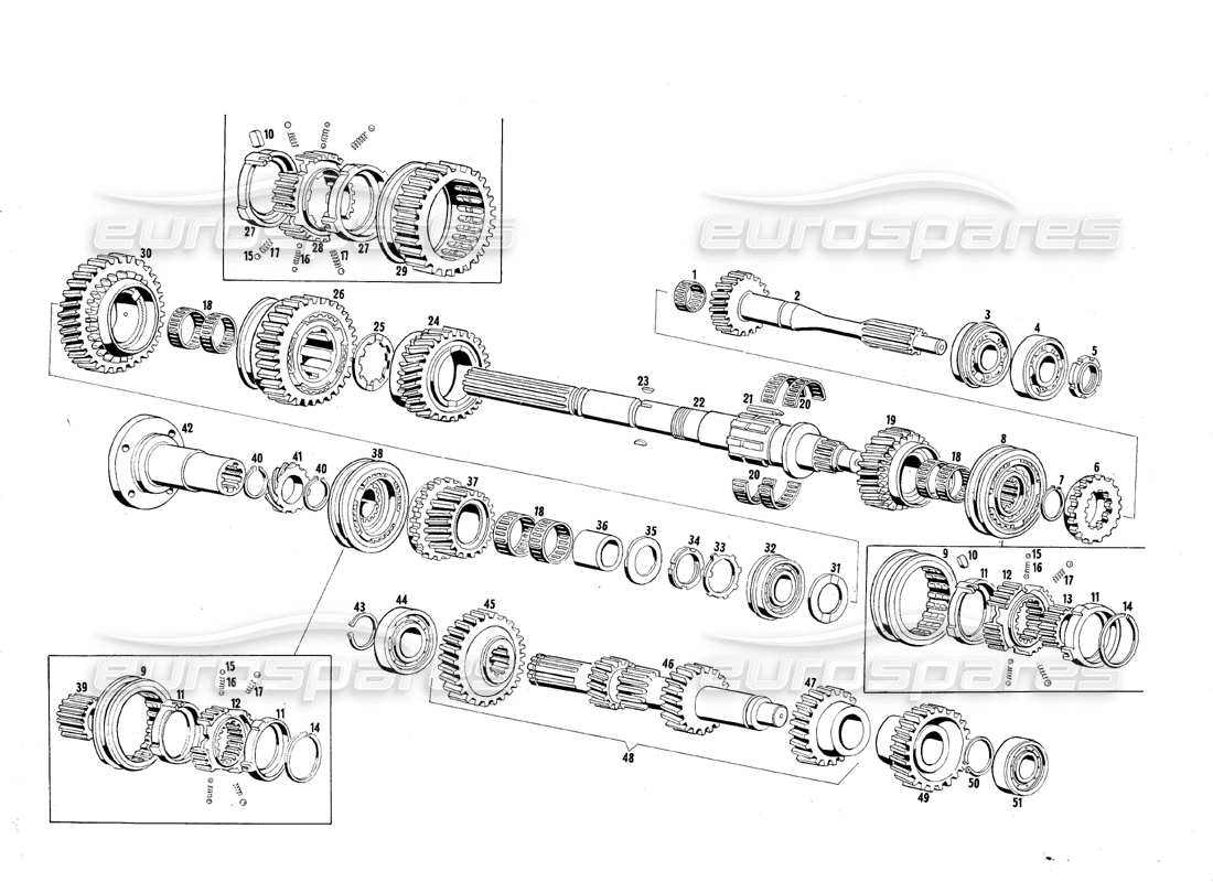 maserati qtp.v8 4.7 (s1 & s2) 1967 schéma des pièces des engrenages de transmission
