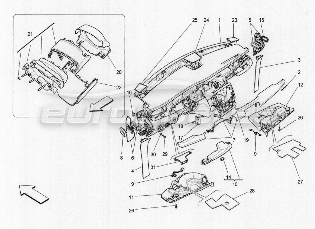 maserati qtp. v8 3.8 530bhp 2014 auto schéma des pièces de l'unité du tableau de bord