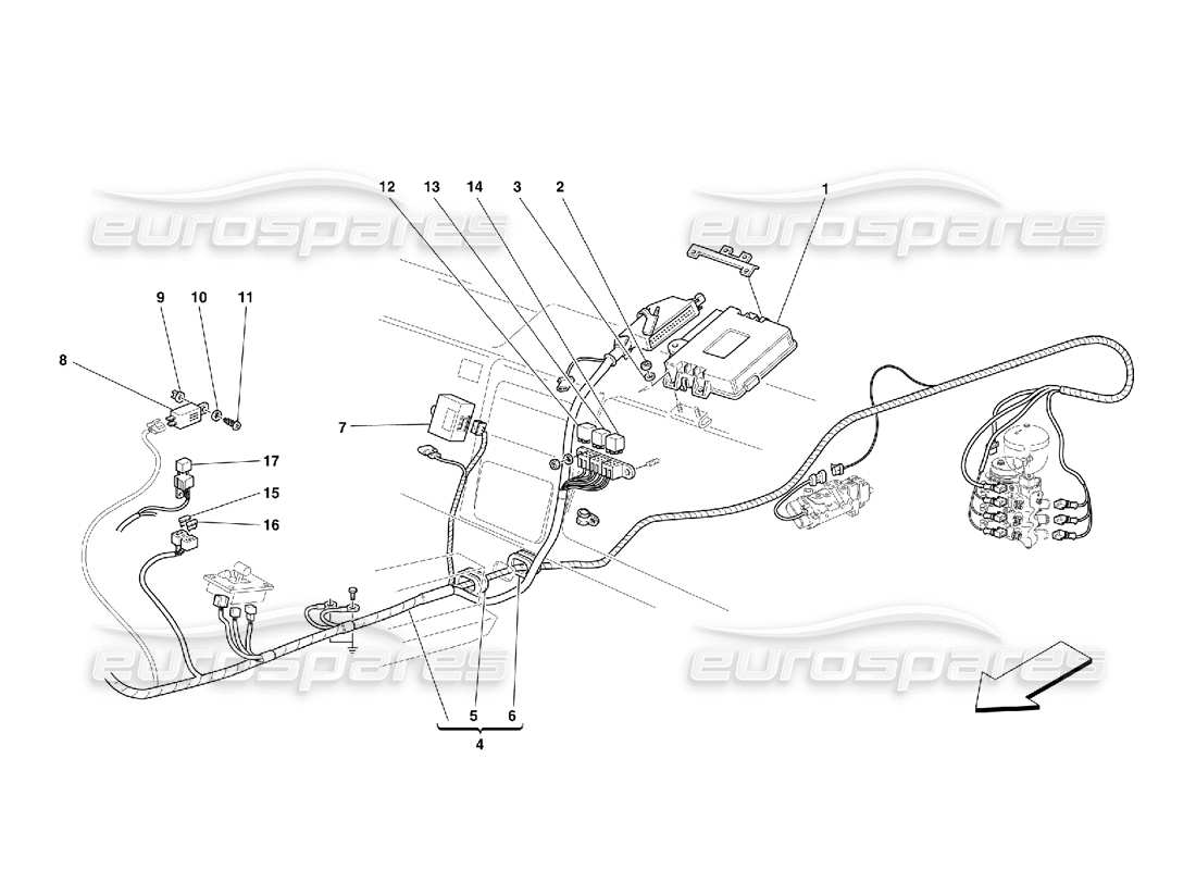ferrari 355 (5.2 motronic) schéma des pièces de commande de boîte de vitesses électronique