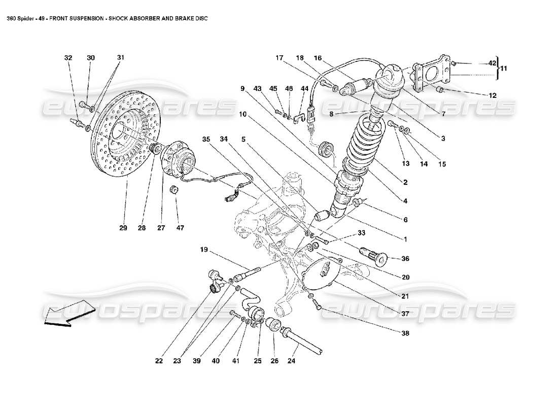 ferrari 360 spider suspension avant - amortisseur et disque de frein schéma des pièces