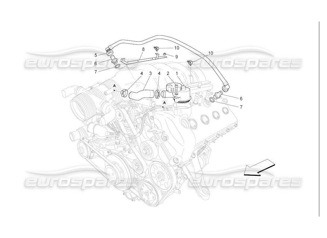maserati qtp. (2007) 4.2 auto schéma des pièces du système de recirculation des vapeurs d'huile