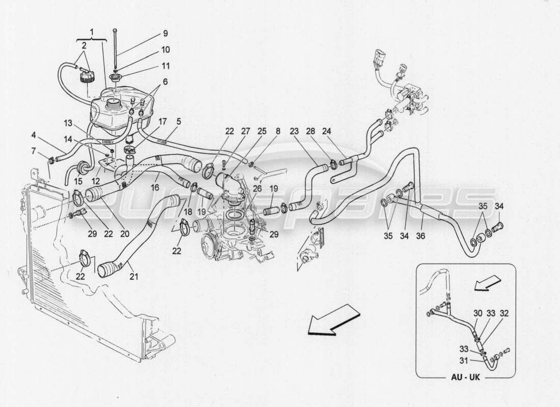 maserati granturismo special edition système de refroidissement : diagramme de pièces nourice et lignes