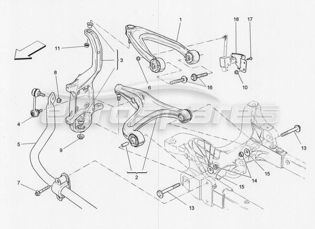 maserati qtp. v8 3.8 530bhp 2014 auto schéma des pièces de la suspension avant