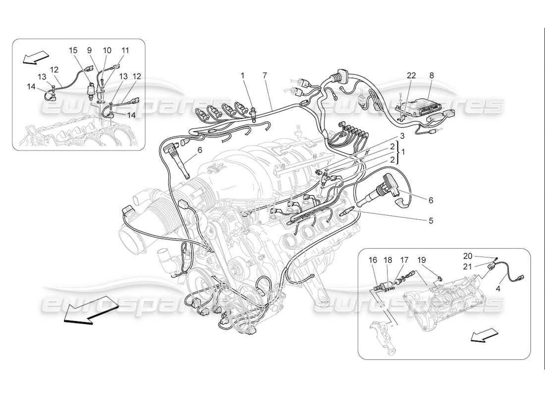 maserati qtp. (2006) 4.2 f1 commande électronique : diagramme des pièces de commande d'injection et de synchronisation du moteur