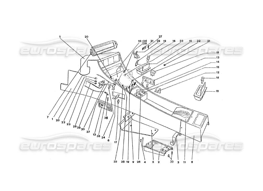 ferrari 365 gt4 2+2 coachwork schéma des pièces des commutateurs et leviers de la console centrale