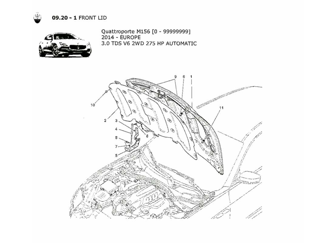 maserati qtp. v6 3.0 tds 275bhp 2014 diagramme des pièces du couvercle avant