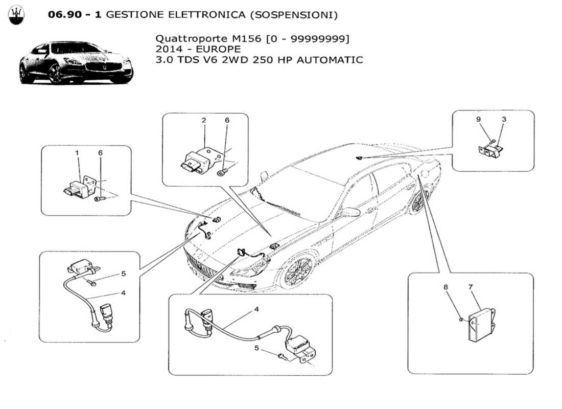 maserati qtp. v6 3.0 tds 250bhp 2014 schéma des pièces de la commande électronique (suspension)