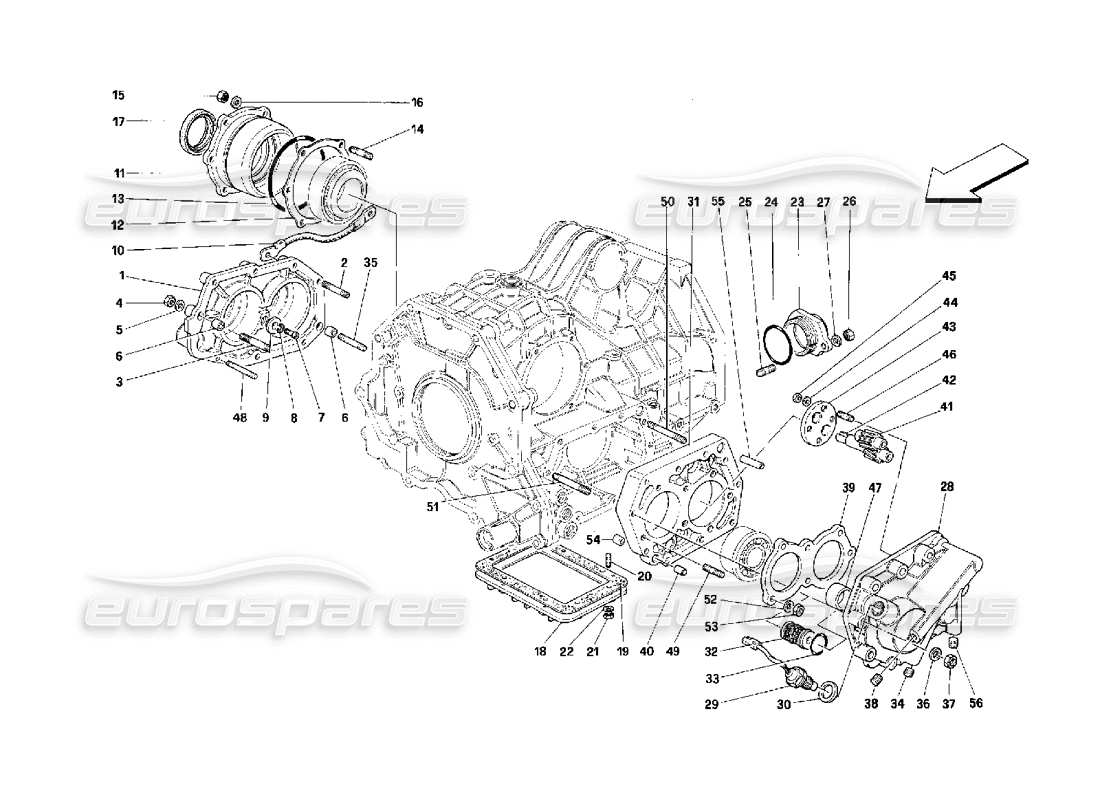 ferrari 348 (2.7 motronic) schéma des pièces des couvercles de boîte de vitesses