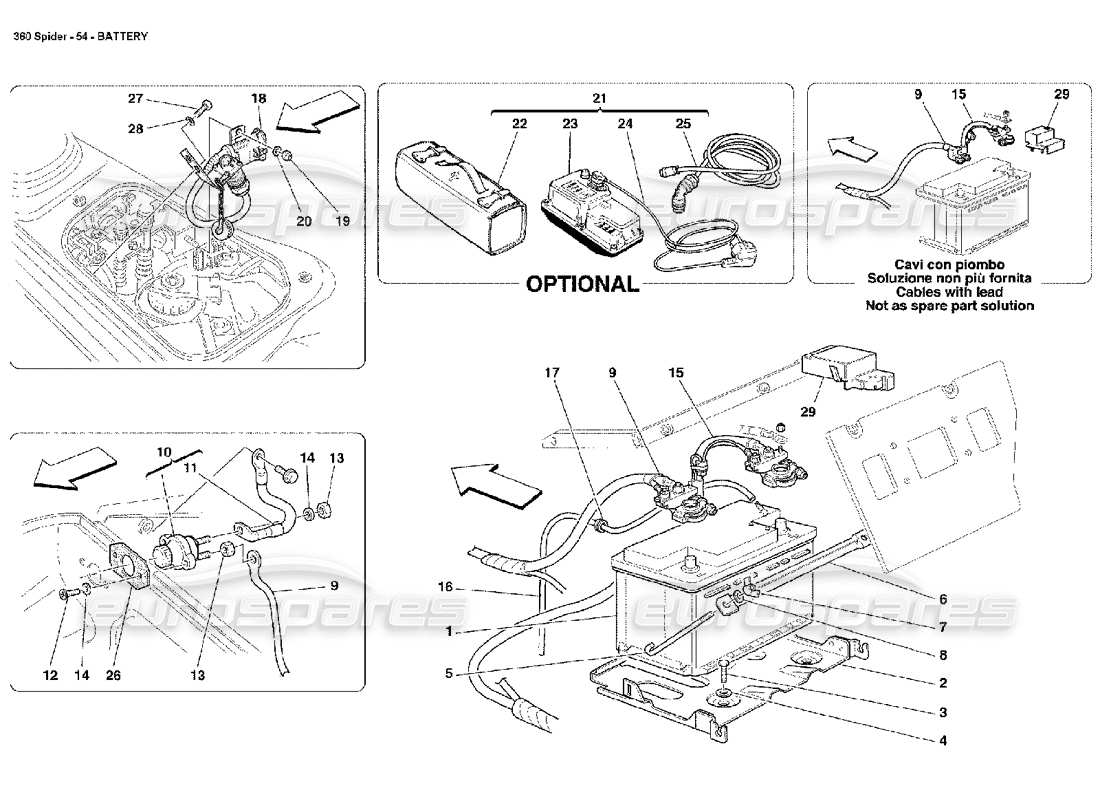 ferrari 360 spider batterie schéma des pièces