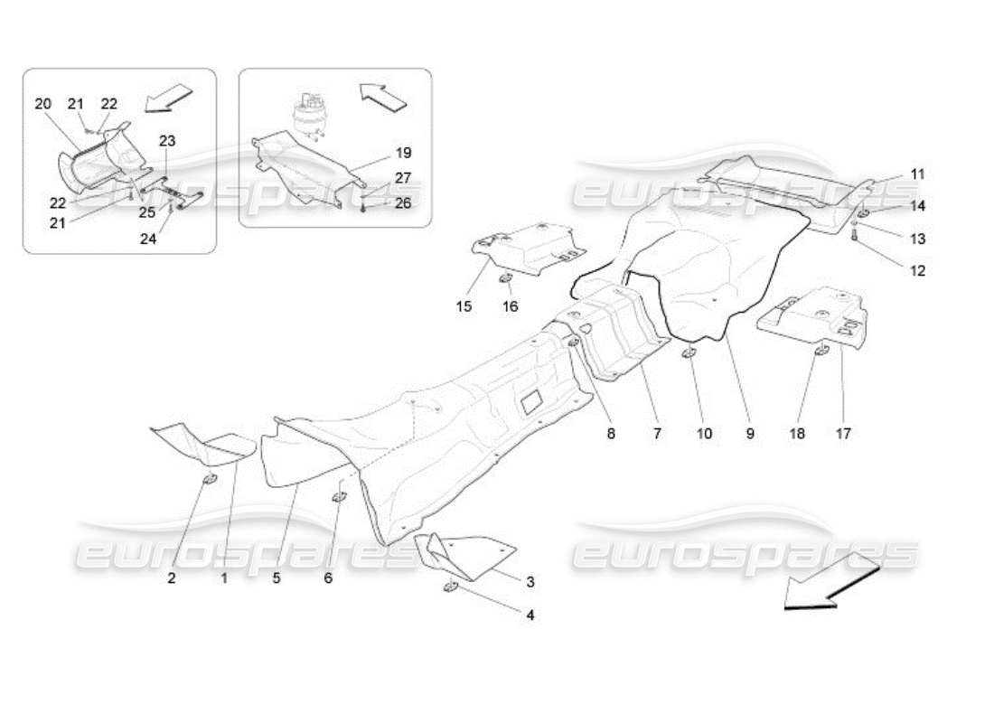 maserati qtp. (2005) 4.2 panneaux d'isolation thermique à l'intérieur du schéma des pièces du véhicule