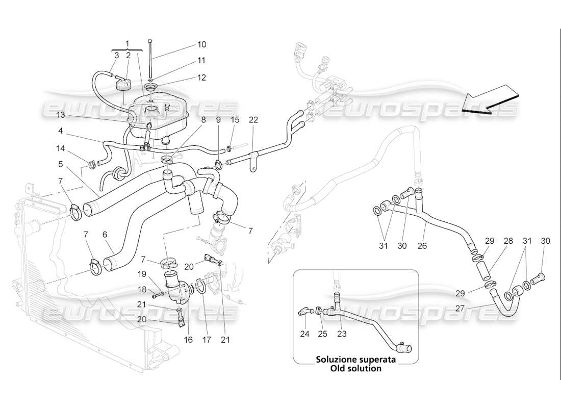 maserati qtp. (2006) 4.2 f1 système de refroidissement : nourrice et lignes schéma des pièces