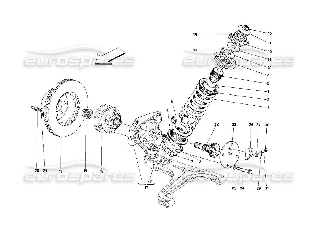 ferrari 348 (2.7 motronic) suspension avant - amortisseur et disque de frein schéma des pièces