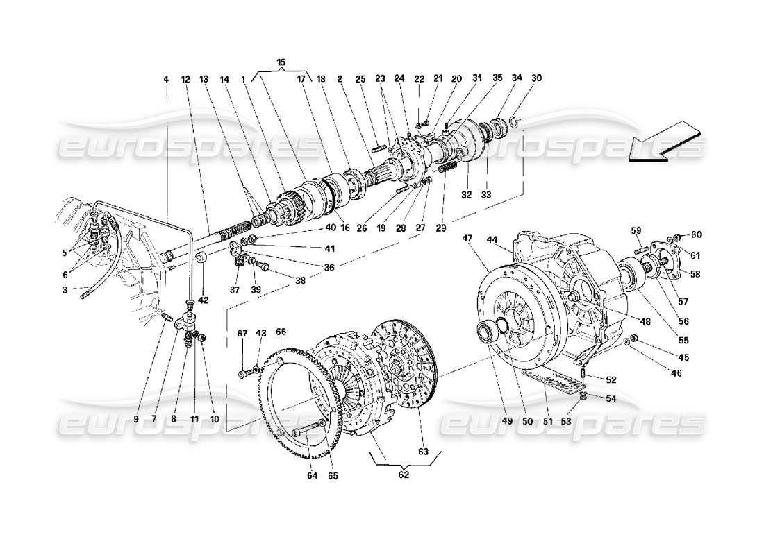 ferrari 348 (2.7 motronic) embrayage et commandes schéma des pièces