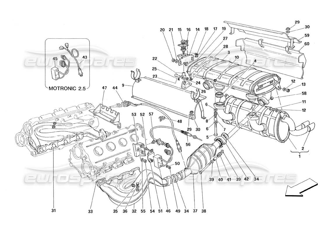 ferrari 348 (1993) tb / ts système d'échappement schéma des pièces