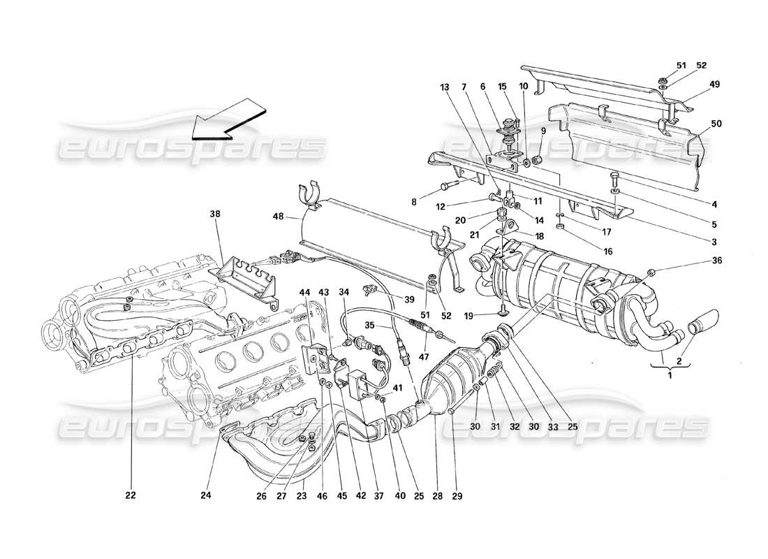 ferrari 348 (1993) tb / ts système d'échappement schéma des pièces