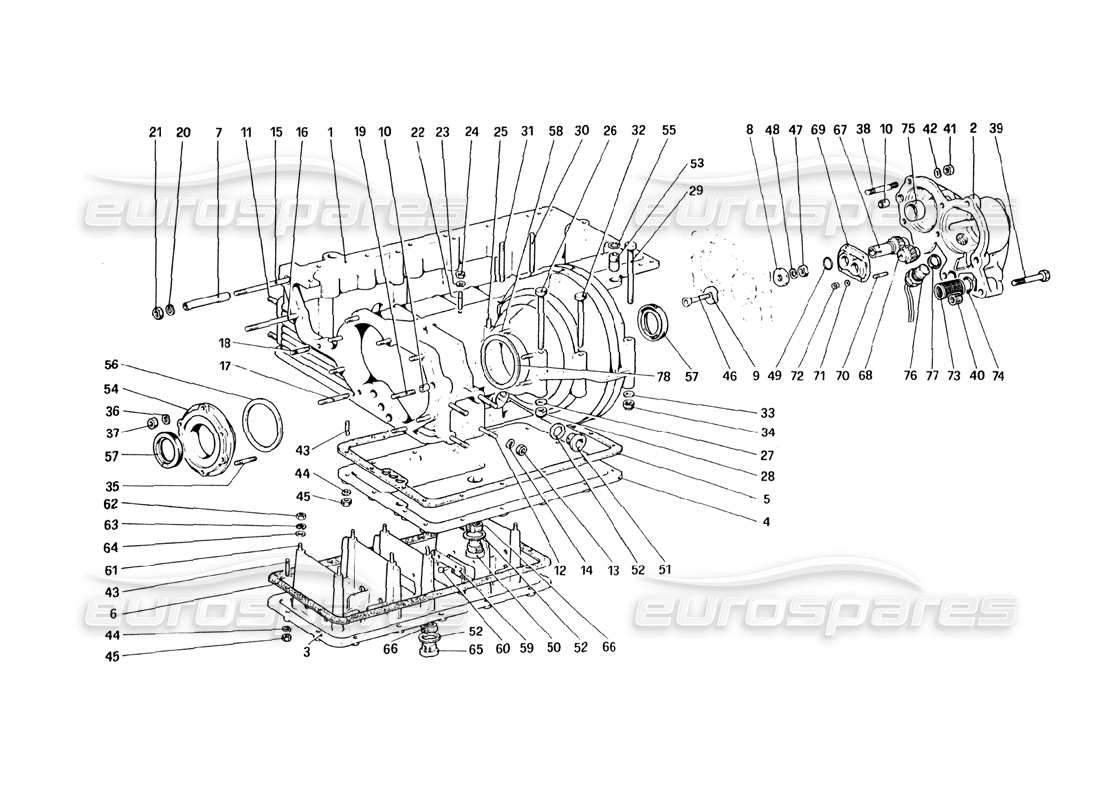 ferrari 328 (1985) boîte de vitesses - carter de différentiel et carter d'huile schéma des pièces