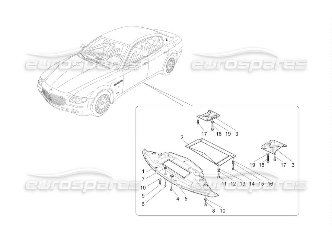 maserati qtp. (2009) 4.7 auto schéma des pièces du soubassement et des protections de soubassement