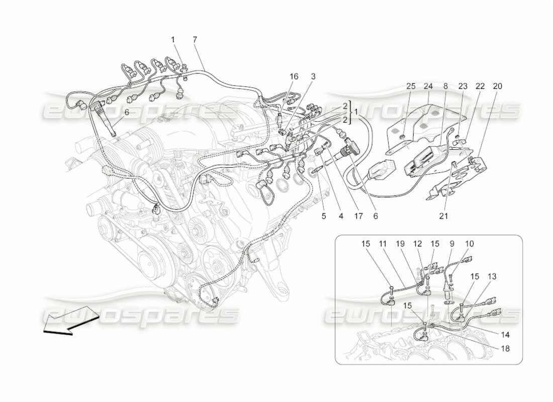 maserati grancabrio (2010) 4.7 commande électronique : diagramme des pièces de commande d'injection et de synchronisation du moteur